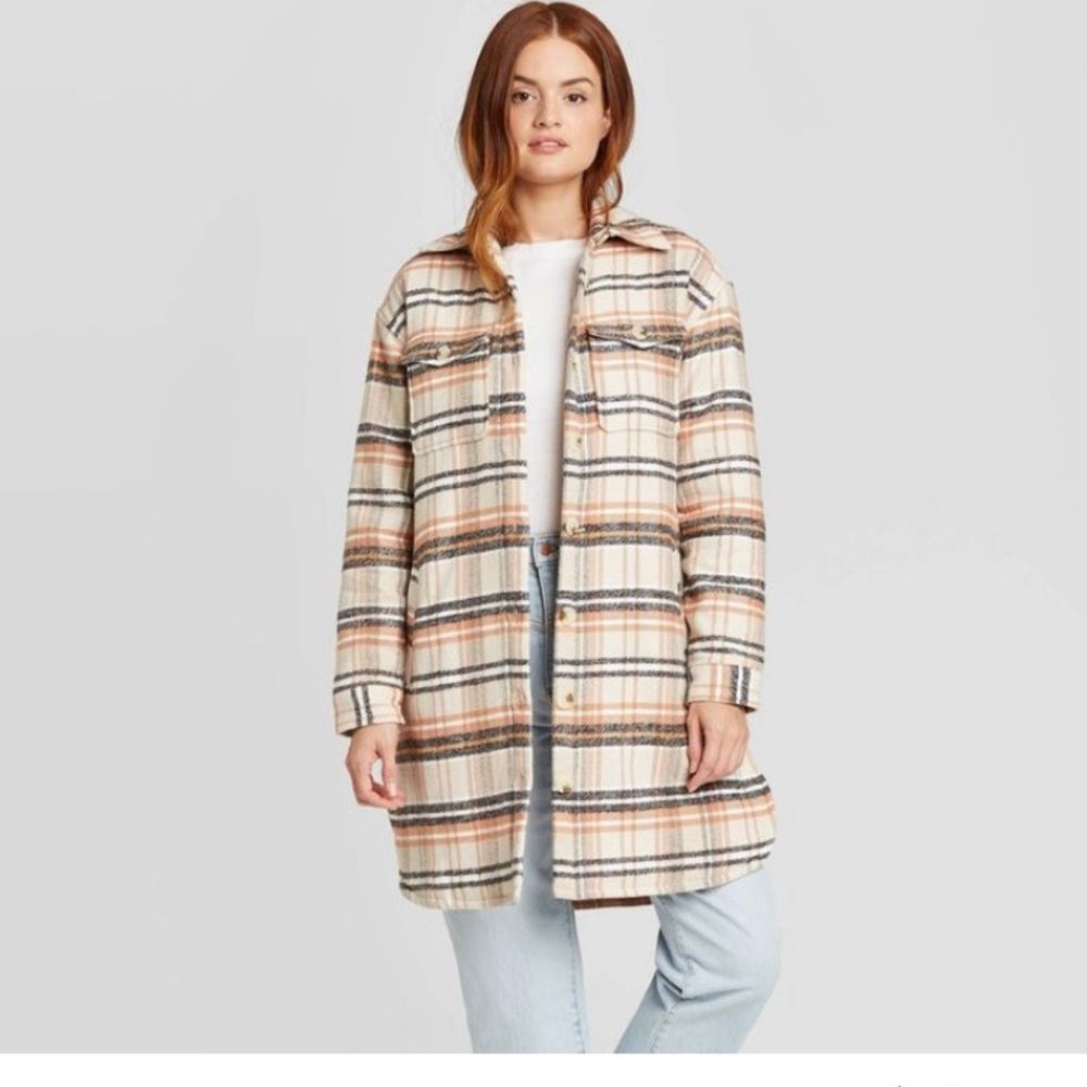 Universal Threads Mid-Length Plaid Shirt Jacket